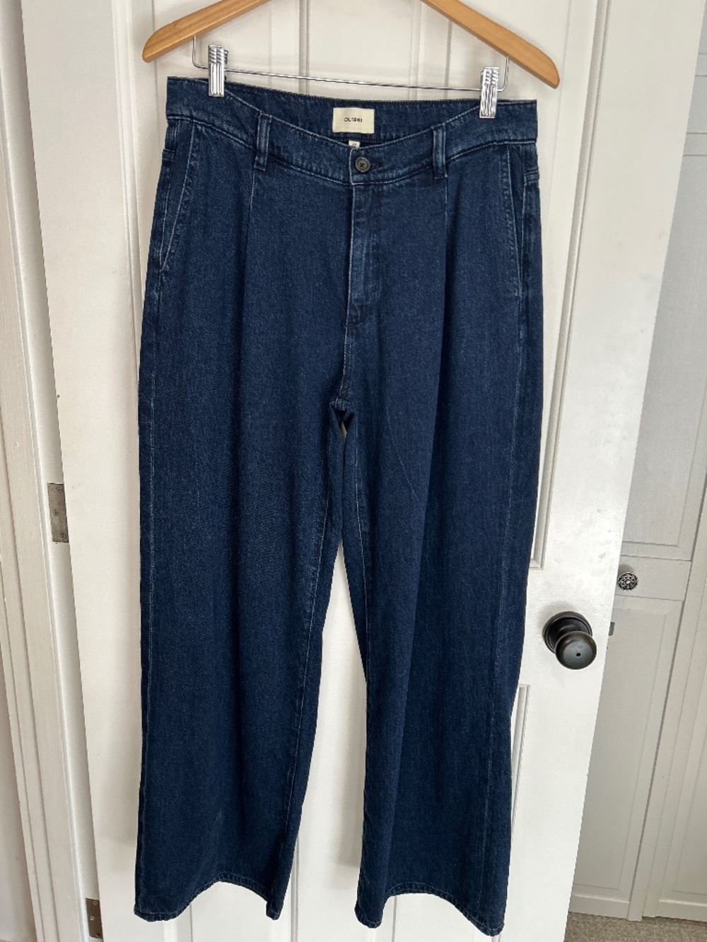 DL1961 Isabel Pleated Mid Rise Wide Leg Jeans - Dark Wash - 28